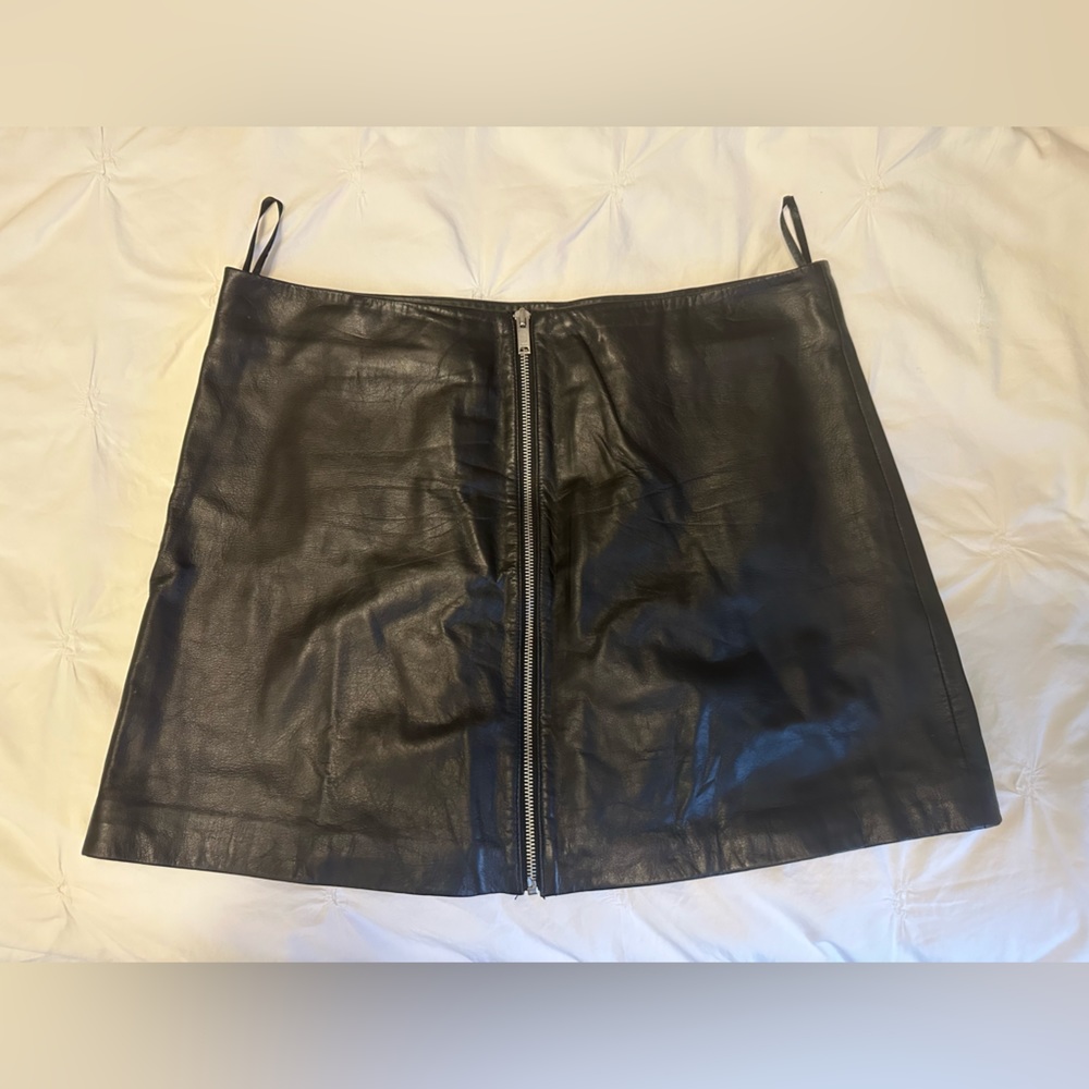 Reiss black leather mini skirt, size 10
